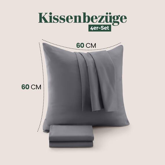 Utopia Bedding – 4er-Set Kissenbezüge – 60 x 60 cm – Oeko-TEX – Gebürstete Mikrofaser, 100% Polyester, mit Umschlagverschluss (Kissenfüllung Nicht enthalten), nur Kissenbezug – Grau