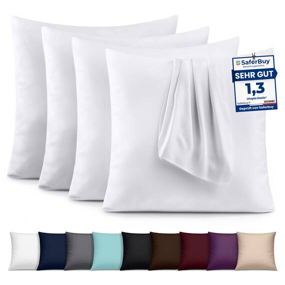 Utopia Bedding – 4er-Set Kissenbezüge – 80 x 80 cm – Oeko-TEX – Gebürstete Mikrofaser, 100% Polyester, mit Umschlagverschluss (Kissenfüllung Nicht enthalten), nur Kissenbezug – Weiß