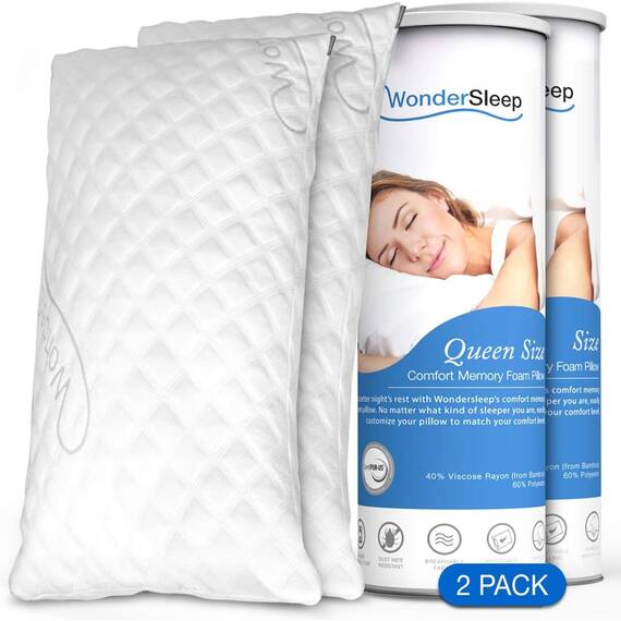 WonderSleep Premium verstellbares Loft [Queen Size 2er-Pack] – geschredderter Memory-Schaumstoff für die Heim- und Hotelkollektion + waschbarer, abnehmbarer, kühlender Viskosebezug aus Bambus