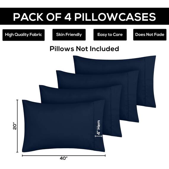 Utopia Bedding King-Kissenbezüge – 4er-Pack – Hotelverschluss – weicher, gebürsteter Mikrofaserstoff – schrumpf- und farbecht, Kissenbezüge, Kingsize, 20 X 40 Inches (Marineblau)