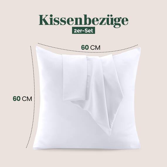 Utopia Bedding – 2er-Set Kissenbezüge – 60 x 60 cm – Oeko-TEX – Gebürstete Mikrofaser, 100% Polyester, mit Umschlagverschluss (Kissenfüllung Nicht enthalten), nur Kissenbezug – Weiß