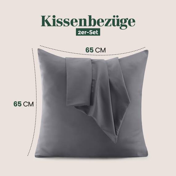 Utopia Bedding – 2er-Set Kissenbezüge – 65 x 65 cm – Oeko-TEX – Gebürstete Mikrofaser, 100% Polyester, mit Umschlagverschluss (Kissenfüllung Nicht enthalten), nur Kissenbezug – Grau
