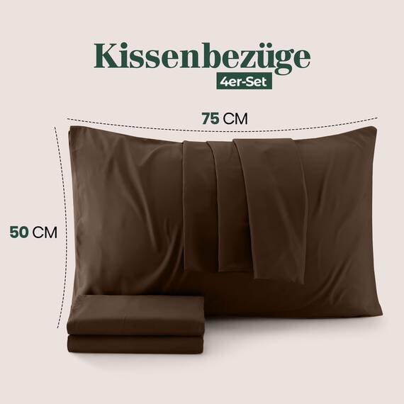 Utopia Bedding – 4er-Set Kissenbezüge – 50 x 75 cm – Oeko-TEX – Gebürstete Mikrofaser, 100% Polyester, mit Umschlagverschluss (Kissenfüllung Nicht enthalten), nur Kissenbezug – Braun