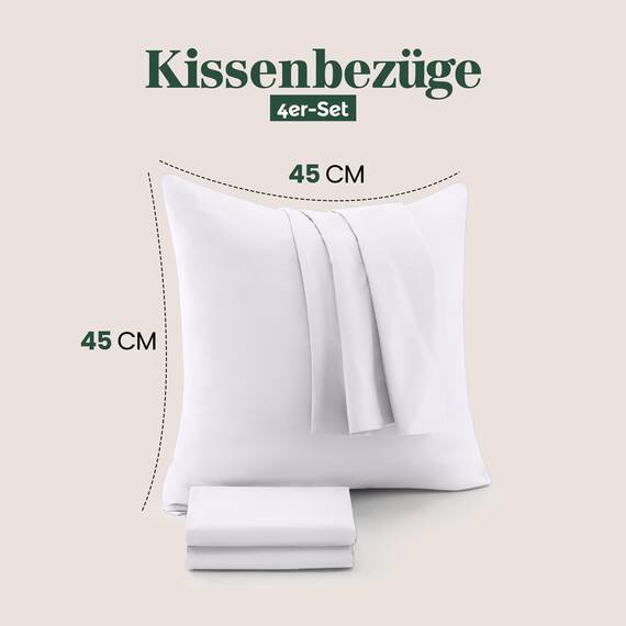 Utopia Bedding – 4er-Set Kissenbezüge – 45 x 45 cm – Oeko-TEX – Gebürstete Mikrofaser, 100% Polyester, mit Umschlagverschluss (Kissenfüllung Nicht enthalten), nur Kissenbezug – Weiß