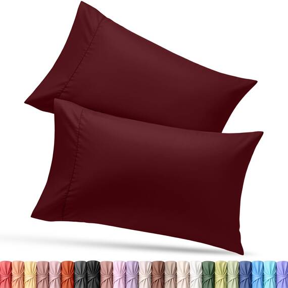 Utopia Bedding Standard-Kissenbezüge – 2er-Pack – Hotelverschluss – weicher, gebürsteter Mikrofaserstoff – schrumpf- und farbecht, Kissenbezüge 20 X 26 Inches (Standard, Burgunderrot)