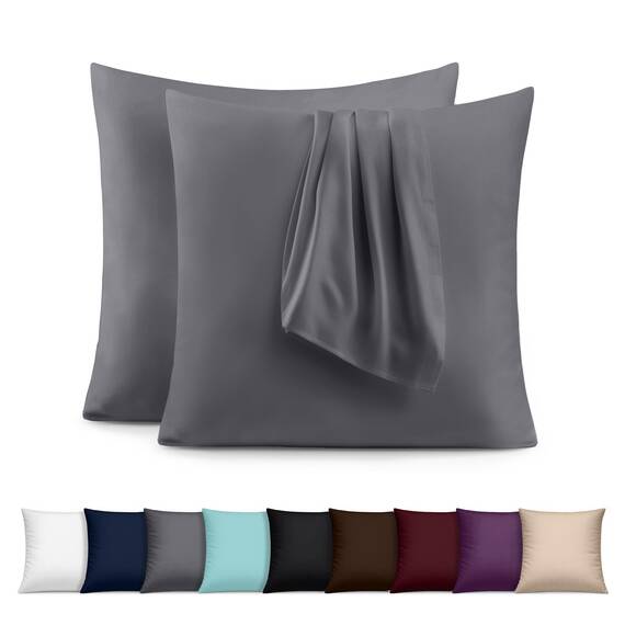 Utopia Bedding – 2er-Set Kissenbezüge – 60 x 60 cm – Oeko-TEX – Gebürstete Mikrofaser, 100% Polyester, mit Umschlagverschluss (Kissenfüllung Nicht enthalten), nur Kissenbezug – Grau