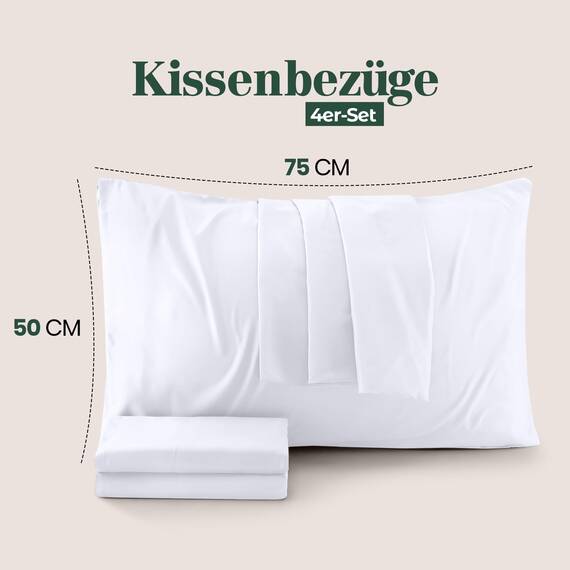 Utopia Bedding – 4er-Set Kissenbezüge – 50 x 75 cm – Oeko-TEX – Gebürstete Mikrofaser, 100% Polyester, mit Umschlagverschluss (Kissenfüllung Nicht enthalten), nur Kissenbezug – Weiß