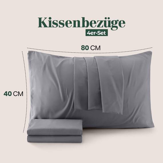 Utopia Bedding – 4er-Set Kissenbezüge – 40 x 80 cm – Oeko-TEX – Gebürstete Mikrofaser, 100% Polyester, mit Umschlagverschluss (Kissenfüllung Nicht enthalten), nur Kissenbezug – Grau