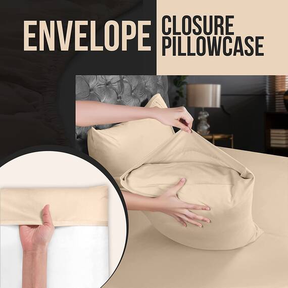 Utopia Bedding Queen-Kissenbezüge – 4er-Pack – Hotelverschluss – weicher, gebürsteter Mikrofaserstoff – schrumpf- und farbecht, Kissenbezüge, Queen-Size, 20 X 30 Inches (Beige)