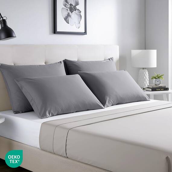 Utopia Bedding – 4er-Set Kissenbezüge – 40 x 60 cm – Oeko-TEX – Gebürstete Mikrofaser, 100% Polyester, mit Umschlagverschluss (Kissenfüllung Nicht enthalten), nur Kissenbezug – Grau
