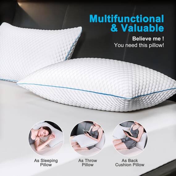 VVZ Geschredderte Memory-Schaum-Kissen, Bettkissen zum Schlafen, 2 Stück, King-Size, 50,8 x 91,4 cm, luxuriöses Hotel, kühlendes Gel-Schaumkissen, 2er-Set, verstellbares Loft-Kissen für Seiten- und