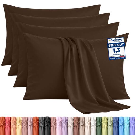 Utopia Bedding – 4er-Set Kissenbezüge – 50 x 75 cm – Oeko-TEX – Gebürstete Mikrofaser, 100% Polyester, mit Umschlagverschluss (Kissenfüllung Nicht enthalten), nur Kissenbezug – Braun