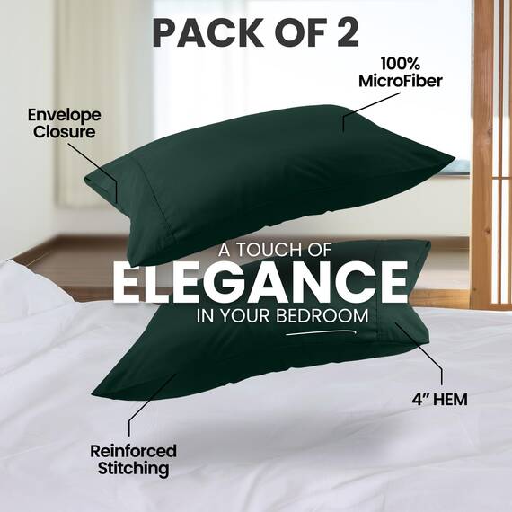Utopia Bedding Standard-Kissenbezüge – 2er-Pack – Hotelverschluss – weicher, gebürsteter Mikrofaserstoff – schrumpf- und farbecht, Kissenbezüge 20 X 26 Inches (Standard, Smaragdgrün)