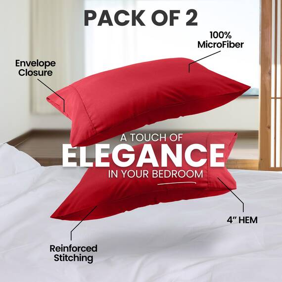 Utopia Bedding Queen-Kissenbezüge – 2er-Pack – Hotelverschluss – weicher, gebürsteter Mikrofaserstoff – schrumpf- und farbecht, Kissenbezüge 20 X 30 Inches (Queen, Rot)