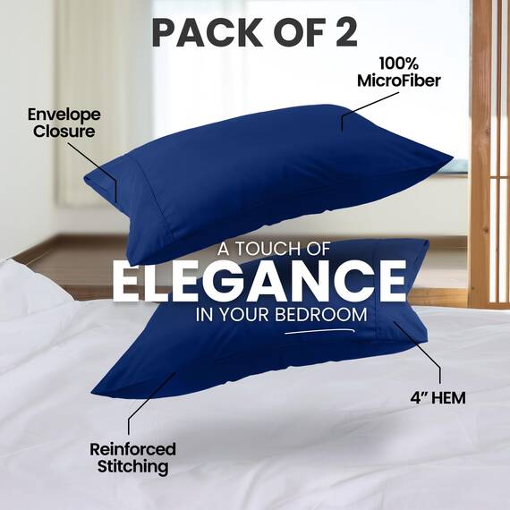 Utopia Bedding Standard-Kissenbezüge – 2er-Pack – Hotelverschluss – weicher, gebürsteter Mikrofaserstoff – schrumpf- und farbecht, Kissenbezüge 20 X 26 Inches (Standard, Königsblau)