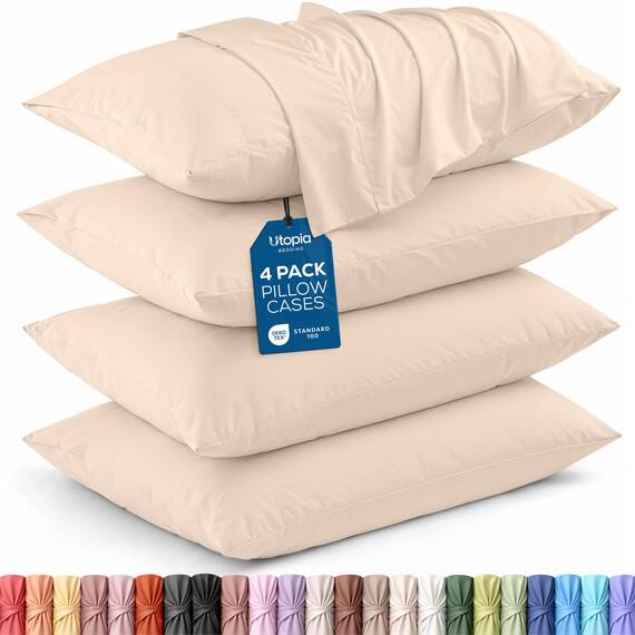 Utopia Bedding Queen-Kissenbezüge – 4er-Pack – Hotelverschluss – weicher, gebürsteter Mikrofaserstoff – schrumpf- und farbecht, Kissenbezüge, Queen-Size, 20 X 30 Inches (Beige)