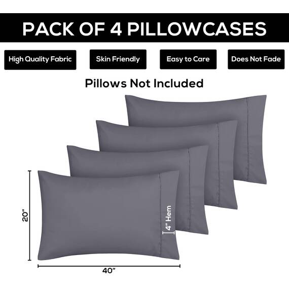Utopia Bedding King-Kissenbezüge – 4er-Pack – Hotelverschluss – weicher, gebürsteter Mikrofaserstoff – schrumpf- und farbecht, Kissenbezüge, Kingsize, 20 X 40 Inches (grau)