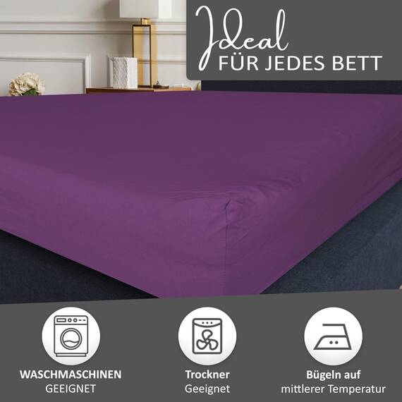 Leonado Vicent - Classic Spannbettlaken Bettlaken 100% Baumwolle Jersey Spannbetttuch in vielen Farben & Größen, Maße Spannbettlaken:120 x 200 cm - 130 x 200 cm, Farbe Spannbettlaken:Lila