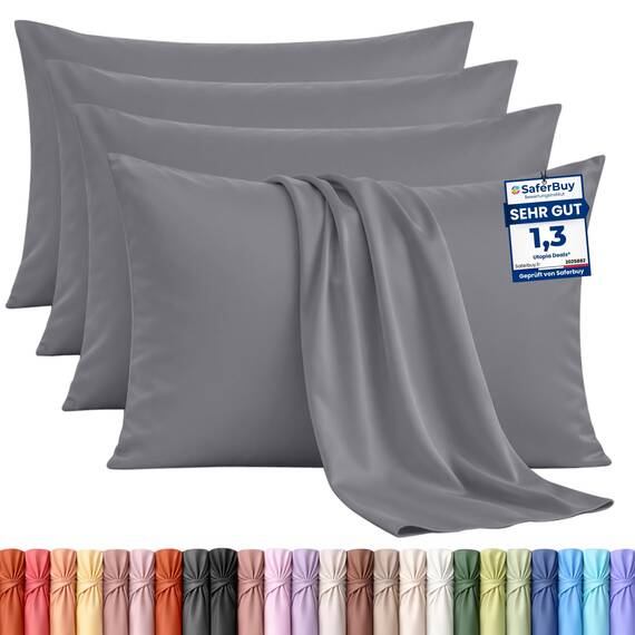 Utopia Bedding – 4er-Set Kissenbezüge – 50 x 75 cm – Oeko-TEX – Gebürstete Mikrofaser, 100% Polyester, mit Umschlagverschluss (Kissenfüllung Nicht enthalten), nur Kissenbezug – Grau