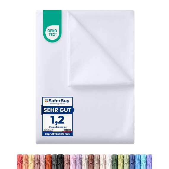 Utopia Bedding - Bettlaken ohne Gummizug 167x243cm - Oeko-TEX Zertifiziert - Weich Gebürstetes Polyester - Mikrofaser Flaches Laken – Weiß
