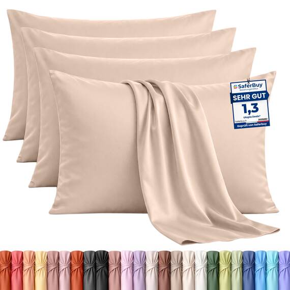 Utopia Bedding – 4er-Set Kissenbezüge – 50 x 75 cm – Oeko-TEX – Gebürstete Mikrofaser, 100% Polyester, mit Umschlagverschluss (Kissenfüllung Nicht enthalten), nur Kissenbezug – Beige