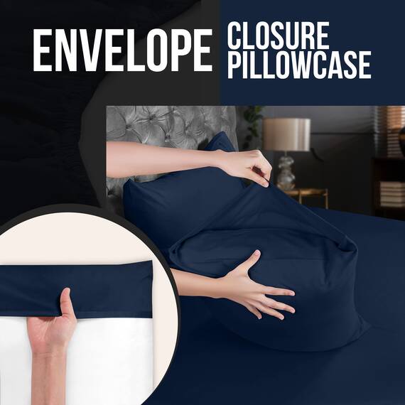 Utopia Bedding King-Kissenbezüge – 4er-Pack – Hotelverschluss – weicher, gebürsteter Mikrofaserstoff – schrumpf- und farbecht, Kissenbezüge, Kingsize, 20 X 40 Inches (Marineblau)