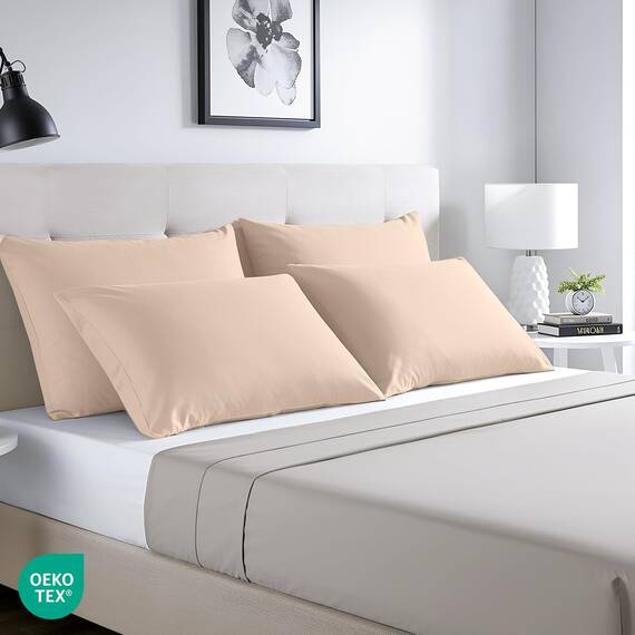 Utopia Bedding – 4er-Set Kissenbezüge – 50 x 75 cm – Oeko-TEX – Gebürstete Mikrofaser, 100% Polyester, mit Umschlagverschluss (Kissenfüllung Nicht enthalten), nur Kissenbezug – Beige