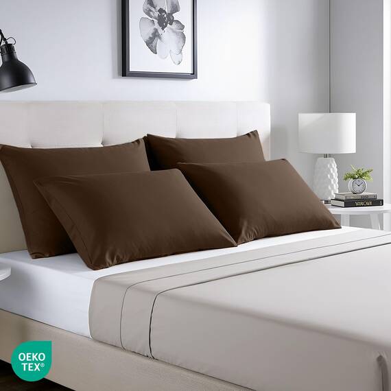 Utopia Bedding – 4er-Set Kissenbezüge – 50 x 75 cm – Oeko-TEX – Gebürstete Mikrofaser, 100% Polyester, mit Umschlagverschluss (Kissenfüllung Nicht enthalten), nur Kissenbezug – Braun