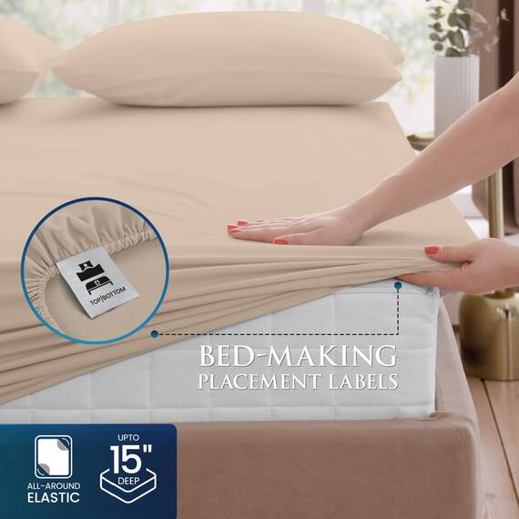 Utopia Bedding Queen-Size-Bettlaken-Set, gebürstete Mikrofaser, weiche Bettwäsche für Queen-Size-Bett, enthält 1 Spannbetttuch, 1 Flachbett und 2 Kissenbezüge, Tiefe Tasche (Beige)