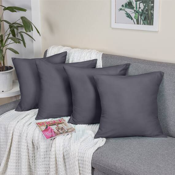 Utopia Bedding – 4er-Set Kissenbezüge – 40 x 40 cm – Oeko-TEX – Gebürstete Mikrofaser, 100% Polyester, mit Umschlagverschluss (Kissenfüllung Nicht enthalten), nur Kissenbezug – Grau