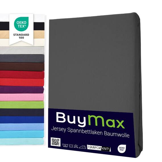 Buymax Spannbettlaken 70x140cm Doppelpack 100% Baumwolle Kinderbett Spannbetttuch Baby Bettlaken Jersey, Matratzenhöhe bis 15 cm, Farbe Anthrazit