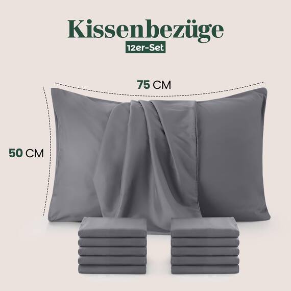 Utopia Bedding – 12er-Set Kissenbezüge – 50 x 75 cm – Oeko-TEX – Gebürstete Mikrofaser, 100% Polyester, mit Umschlagverschluss (Kissenfüllung Nicht enthalten), nur Kissenbezug – Grau