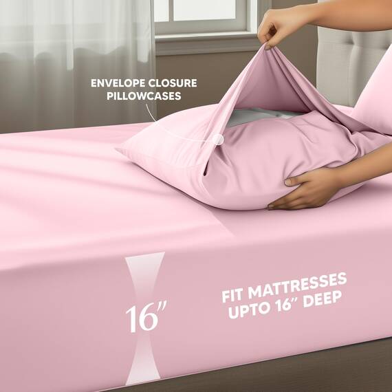 Utopia Bedding California King Size Bettlaken-Set, 4-teilig, weiche und atmungsaktive Mikrofaser, enthält 1 Spannbetttuch, 1 Bettlaken und 2 Kissenbezüge, Oeko Tex (Kristallrosa)