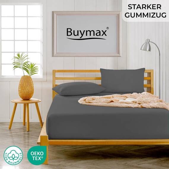 Buymax Spannbettlaken 70x140cm Doppelpack 100% Baumwolle Kinderbett Spannbetttuch Baby Bettlaken Jersey, Matratzenhöhe bis 15 cm, Farbe Anthrazit