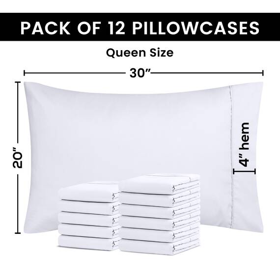 Utopia Bedding Queen-Kissenbezüge – 12er-Pack – Hotelverschluss – weicher, gebürsteter Mikrofaserstoff – schrumpf- und farbecht, Kissenbezüge, Queen-Size, 20 X 30 Inches (weiß)