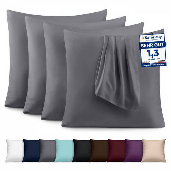 Utopia Bedding – 4er-Set Kissenbezüge – 65 x 65 cm – Oeko-TEX – Gebürstete Mikrofaser, 100% Polyester, mit Umschlagverschluss (Kissenfüllung Nicht enthalten), nur Kissenbezug – Grau