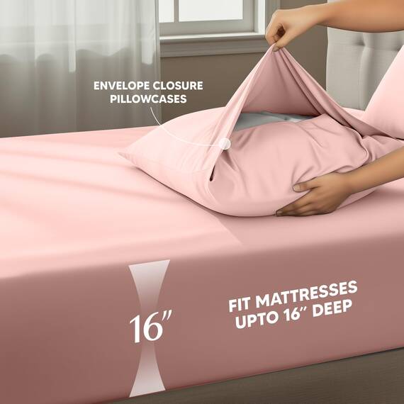 Utopia Bedding Bettwäsche-Set für King-Size-Betten – 4-teiliges Bettwäsche-Set, weiche und atmungsaktive Mikrofaser, enthält 1 Spannbetttuch, 1 Bettlaken und 2 Kissenbezüge – Oeko Tex (Teerosa)