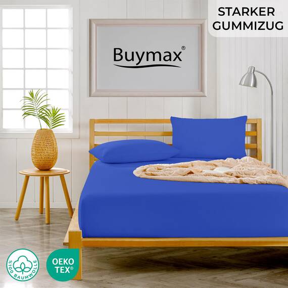 Buymax Spannbettlaken 70x140cm Doppelpack 100% Baumwolle Kinderbett Spannbetttuch Baby Bettlaken Jersey, Matratzenhöhe bis 15 cm, Farbe Dunkelblau