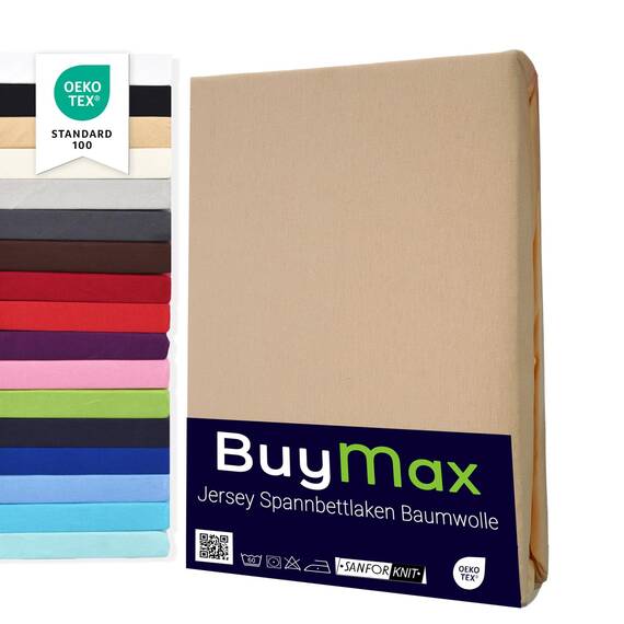 Buymax Spannbettlaken 60x120cm Doppelpack 100% Baumwolle Kinderbett Spannbetttuch Baby Bettlaken Jersey, Matratzenhöhe bis 15 cm, Farbe Sand