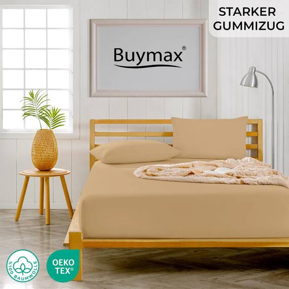 Buymax Spannbettlaken 60x120cm Baumwolle 100% Kinderbett Spannbetttuch Baby Bettlaken Jersey, Matratzenhöhe bis 15 cm, Farbe Sand