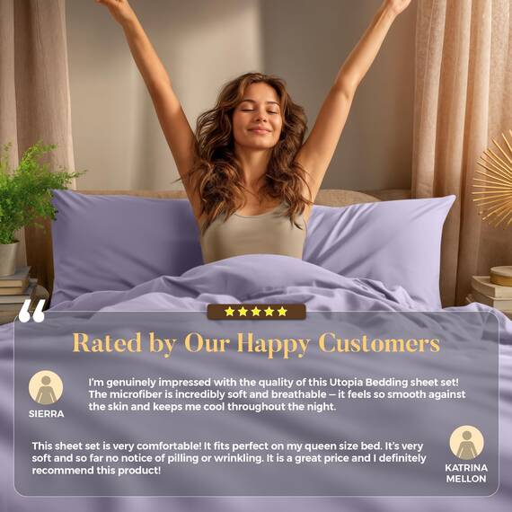 Utopia Bedding California King Size Bettlaken-Set, 4-teilig, weiche und atmungsaktive Mikrofaser, enthält 1 Spannbetttuch, 1 Bettlaken und 2 Kissenbezüge, Oeko Tex (Lavendel)