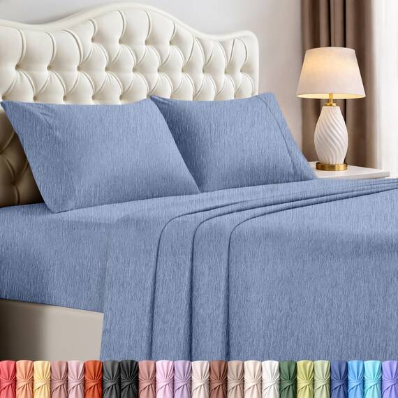 Utopia Bedding California King Size Bettlaken-Set, 4-teilig, weiche und atmungsaktive Mikrofaser, enthält 1 Spannbetttuch, 1 Bettlaken und 2 Kissenbezüge, Oeko Tex (Heather Navy)