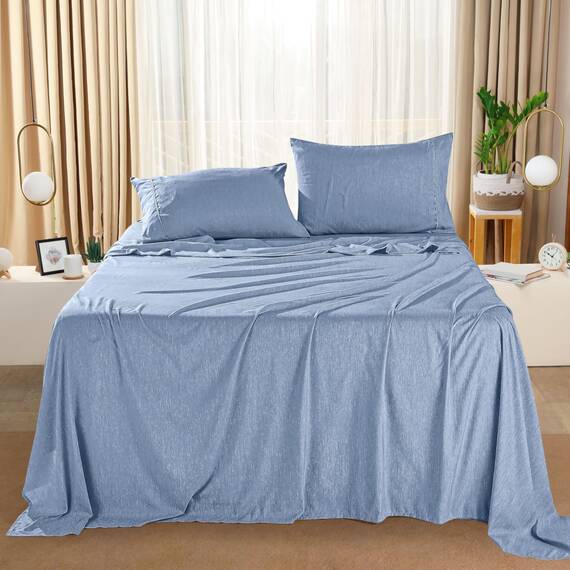 Utopia Bedding California King Size Bettlaken-Set, 4-teilig, weiche und atmungsaktive Mikrofaser, enthält 1 Spannbetttuch, 1 Bettlaken und 2 Kissenbezüge, Oeko Tex (Heather Navy)
