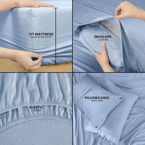 Utopia Bedding California King Size Bettlaken-Set, 4-teilig, weiche und atmungsaktive Mikrofaser, enthält 1 Spannbetttuch, 1 Bettlaken und 2 Kissenbezüge, Oeko Tex (Heather Navy)