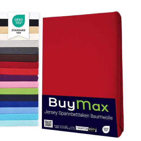 Buymax Spannbettlaken 70x140cm Baumwolle 100% Kinderbett Spannbetttuch Baby Bettlaken Jersey, Matratzenhöhe bis 15 cm, Farbe Rot