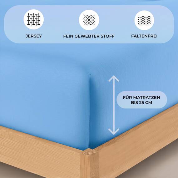 Buymax Spannbettlaken 80x200cm Baumwolle 100% Spannbetttuch Bettlaken Jersey, Matratzenhöhe bis 25 cm, Farbe Hellblau