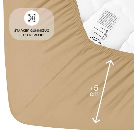 Buymax Spannbettlaken 70x140cm Baumwolle 100% Kinderbett Spannbetttuch Baby Bettlaken Jersey, Matratzenhöhe bis 15 cm, Farbe Sand