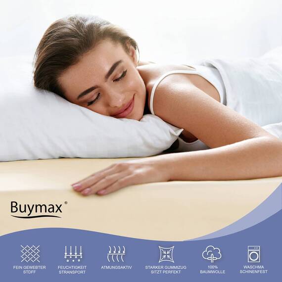 Buymax Spannbettlaken 70x140cm Doppelpack 100% Baumwolle Kinderbett Spannbetttuch Baby Bettlaken Jersey, Matratzenhöhe bis 15 cm, Farbe Sand