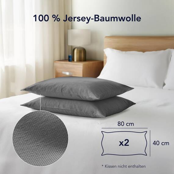 Dreamzie Kissenbezug 40 x 80 (Set mit 2) - 100% Jersey Baumwolle 150 g/qm Kissenbezüge -Anthrazit - Für Kissen 40 x 80 cm - Kissenhülle - Kissenbezug - Resistent und Hypoallergen