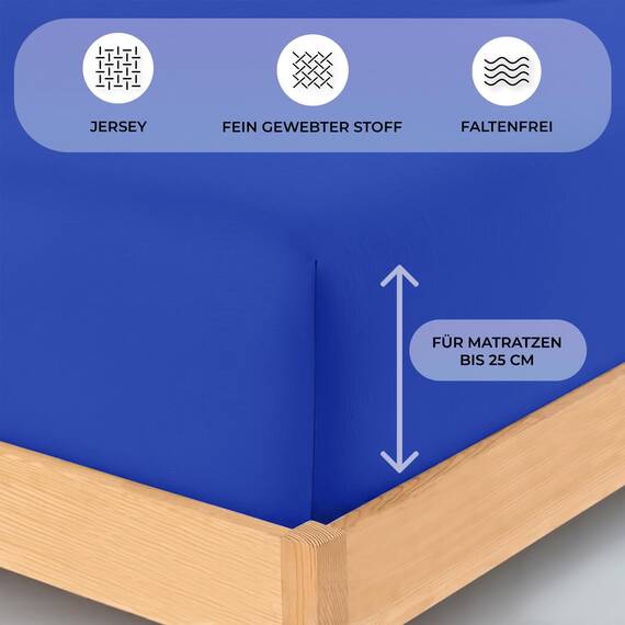 Buymax Spannbettlaken 100x200cm Baumwolle 100% Spannbetttuch Bettlaken Jersey, Matratzenhöhe bis 25 cm, Farbe Dunkelblau